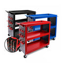 3-Tier Heavy Duty Steel Tool Trolley - Workshop Cart with Pegboard, Hooks and Locking Swivel Casters-1