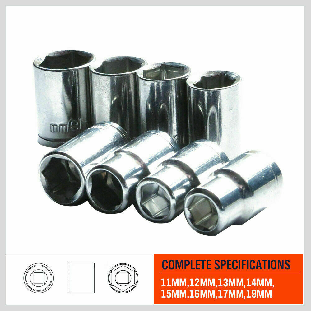 8Pc Metric Socket Set 1/2" Drive 11MM - 19MM For Wrench CRV Mechanic With Holder