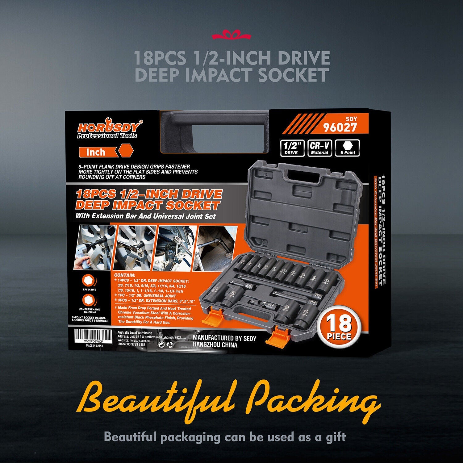 18Pc Deep Impact Socket Set Imperial / SAE Extension Flexible Adaptor 1/2" Drive - 0
