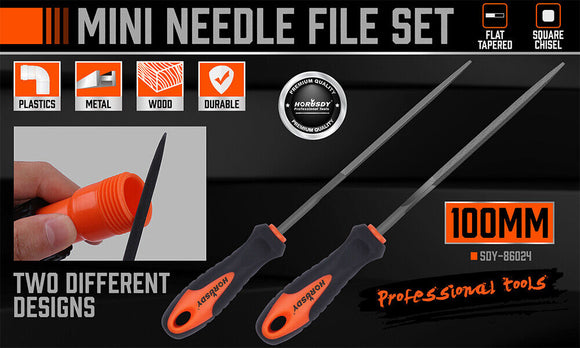 HORUSDY 2Pc 6.1" Flat Mini Needle File Set Metal Wood Carving Carpentry Tool
