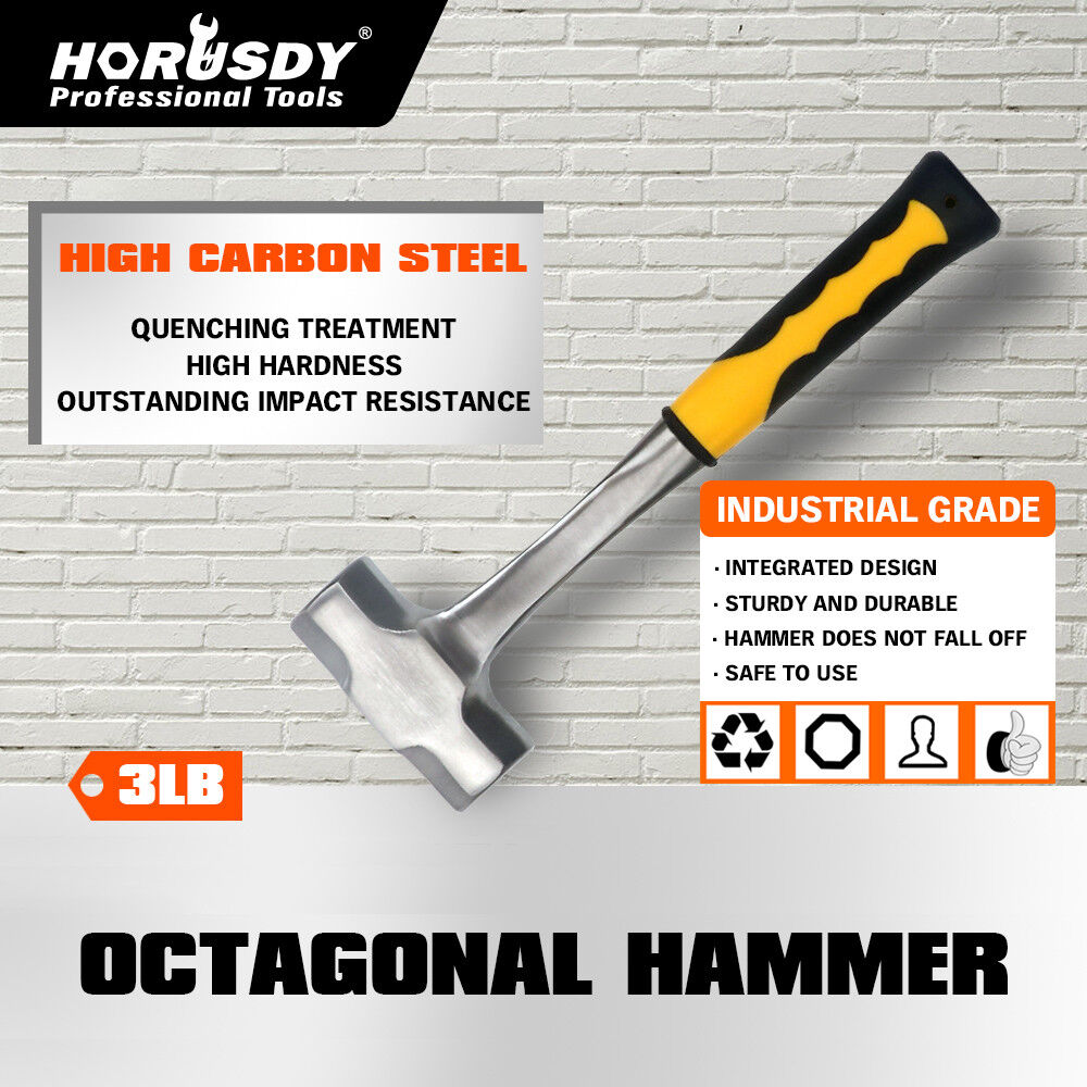 2LB+3LB Steel Hammer Double Octagonal Heavy Duty Solid Forged Rubber Grip Handle - 0