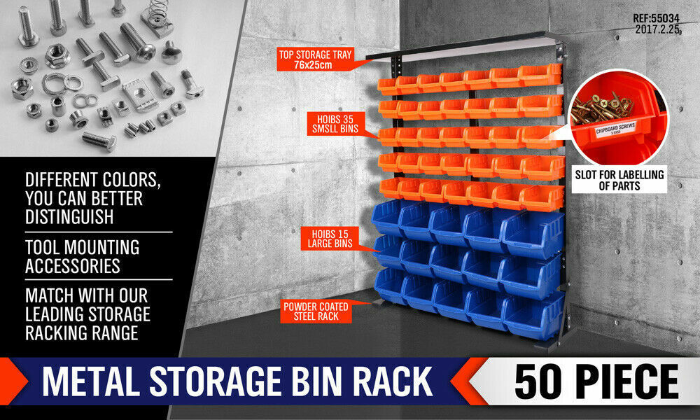 50-Piece Bin Wall Mounted Parts and Tool Storage Rack Organizer Rack for Workshop Tools - 0