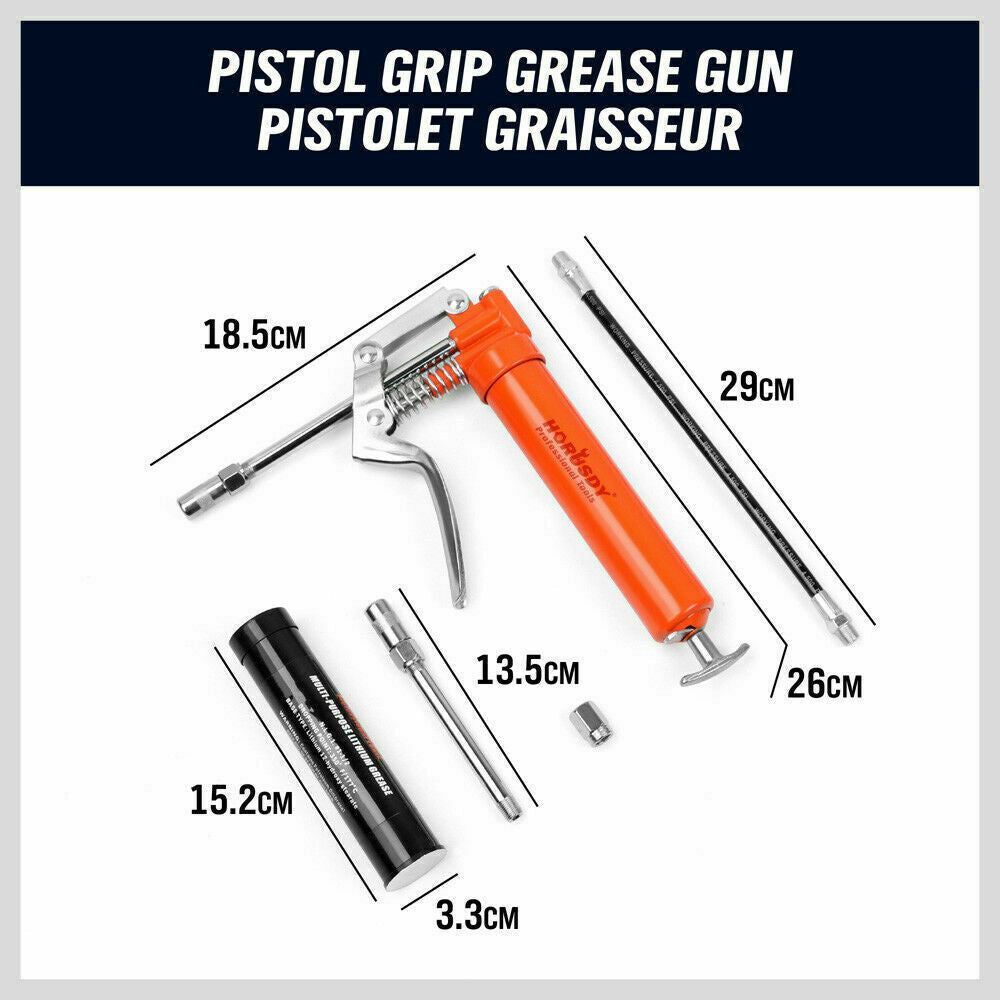 2-WAY Mini Grease Gun Manual Pistol Grip With 3OZ Cartridge Flexi Hose & Coupler