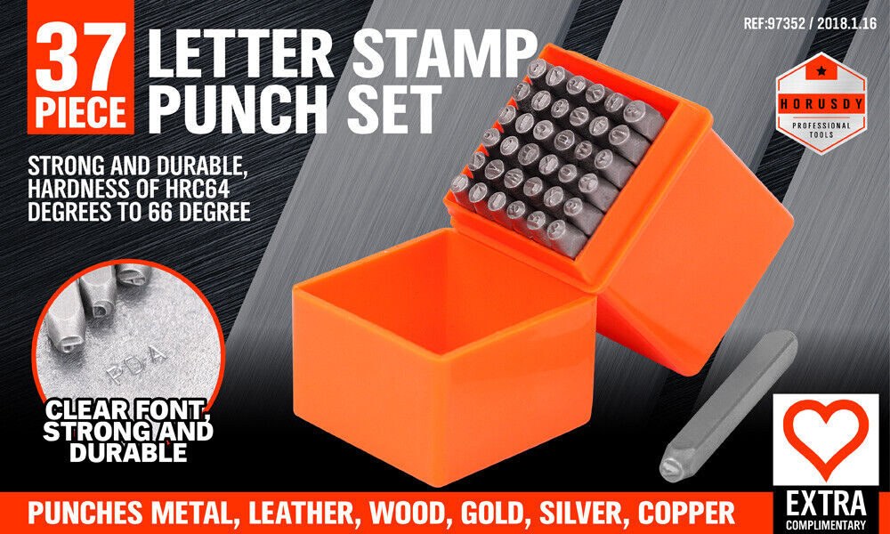 37Pcs Letter Number Stamp Punch Set DIY Hardened Ball Bearing Steel Tool 3mm - 0