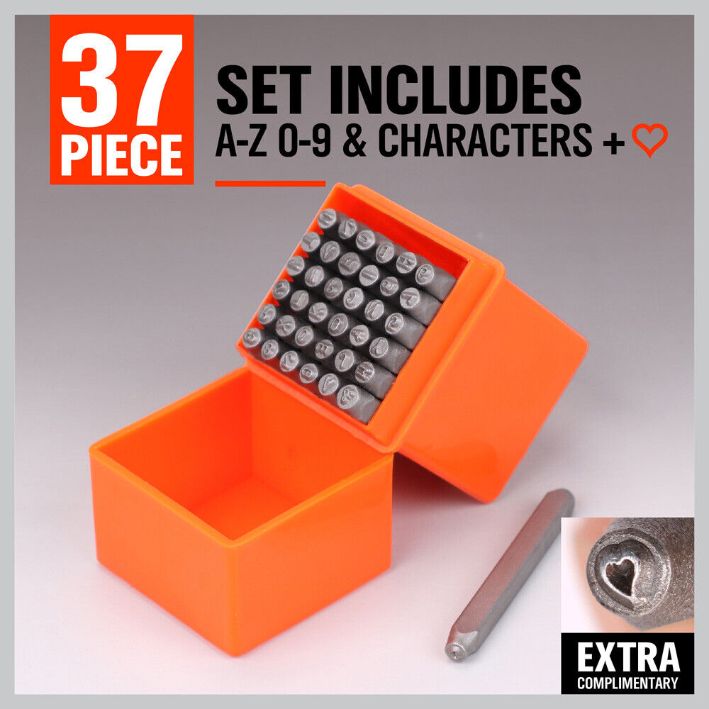 37Pcs Letter Number Stamp Punch Set DIY Hardened Ball Bearing Steel Tool 3mm