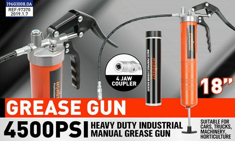 18'' Manual Pistol Grip Grease Gun Flow Pressure 4500PSI Flexi Hose & Coupler - 0