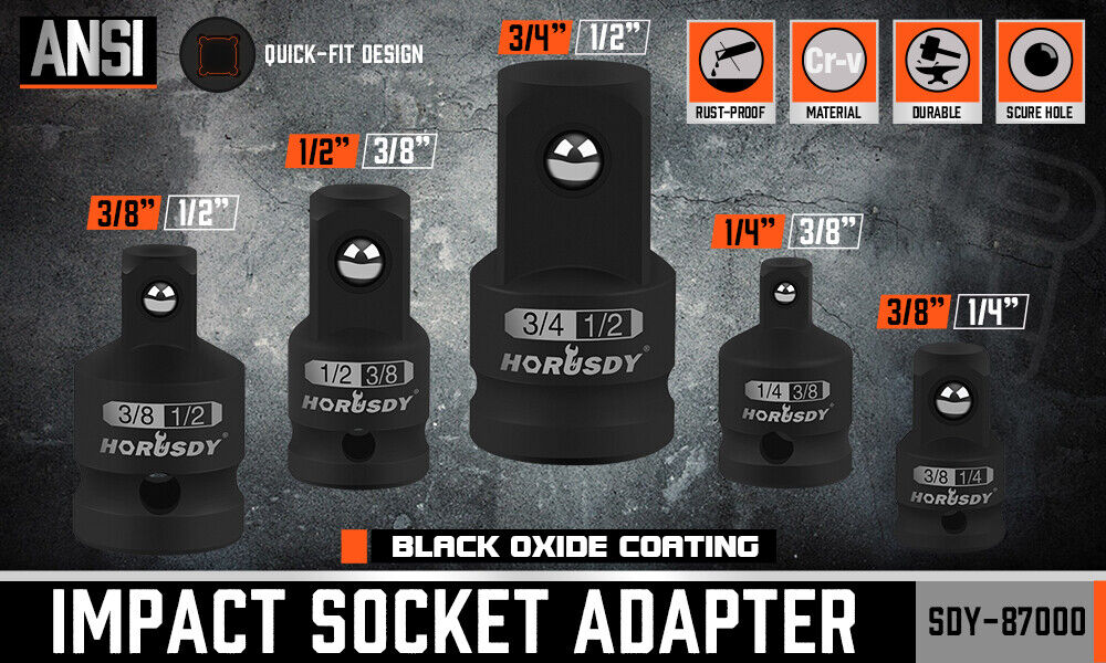 HORUSDY 5Pcs Impact Socket Adapter Set Socket Reducer 1/4  3/8 1/2 Inch Drive - 0