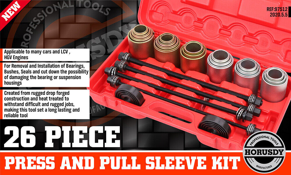 26Pc Universal Press & Pull Sleeve Kit Bush Bearing Remove LCV HGV Engines Tools - 0