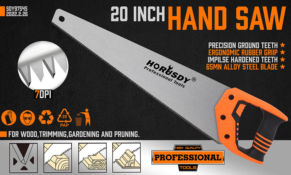 20" Hand Saw Sharp Cut Wood Plastic Cutting Heavy Duty Crosscut Saw 600mm Long - 0