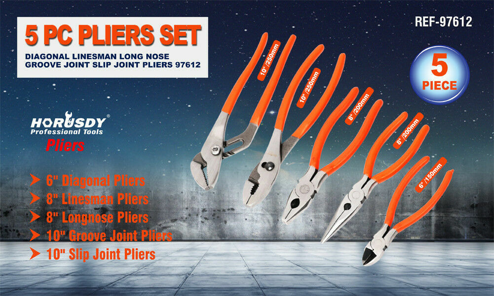 5Pc Pliers Set Diagonal Linesman Long Nose Groove Joint Slip Joint Pliers - 0