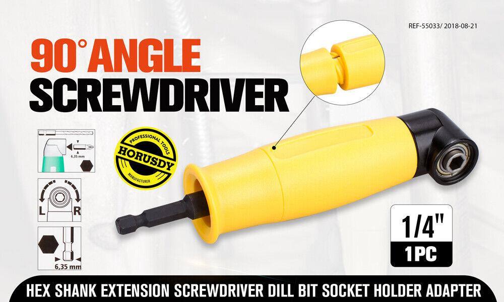 Right Angle Drill Attachment 90° Degree Drill Adapter 1/4" Drive Key Adaptor New - 0