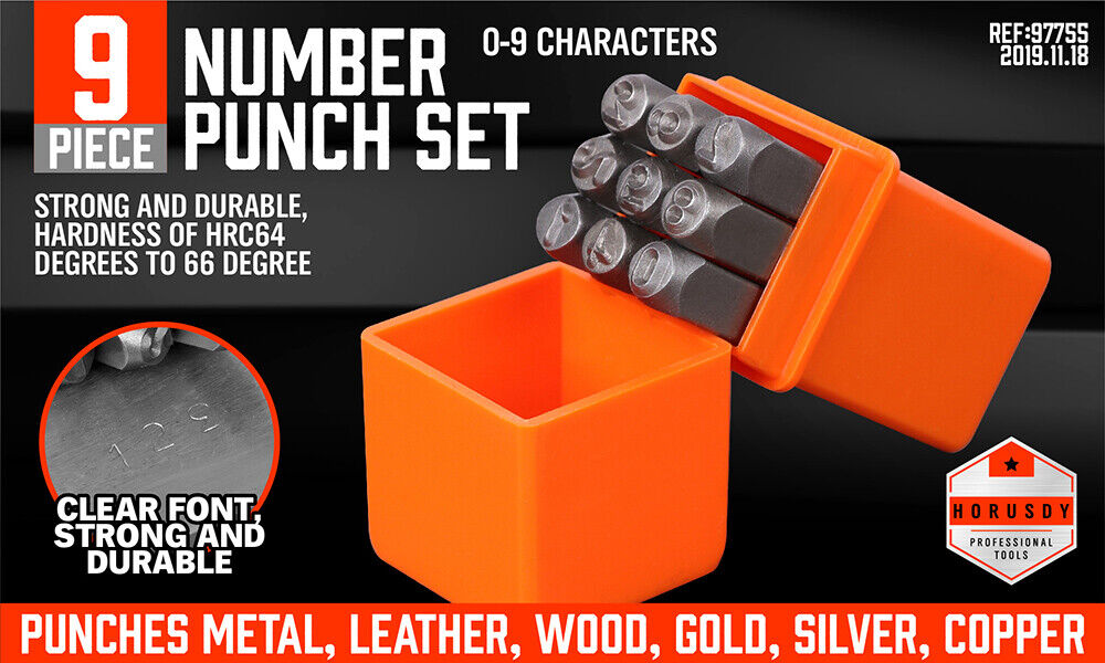 9Pc 6mm Number Stamp Punches Set Metal Plastic Wood Leather With Storage Case - 0