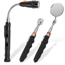 3Pc Magnetic Pick Up Tool Swivel Inspection Mirror Flexible Telescope LED Light-1