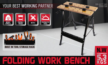 Foldable Work Bench Mobile Sawhorse Garage Trestle Wood Cutting Anti-slip Table - 0