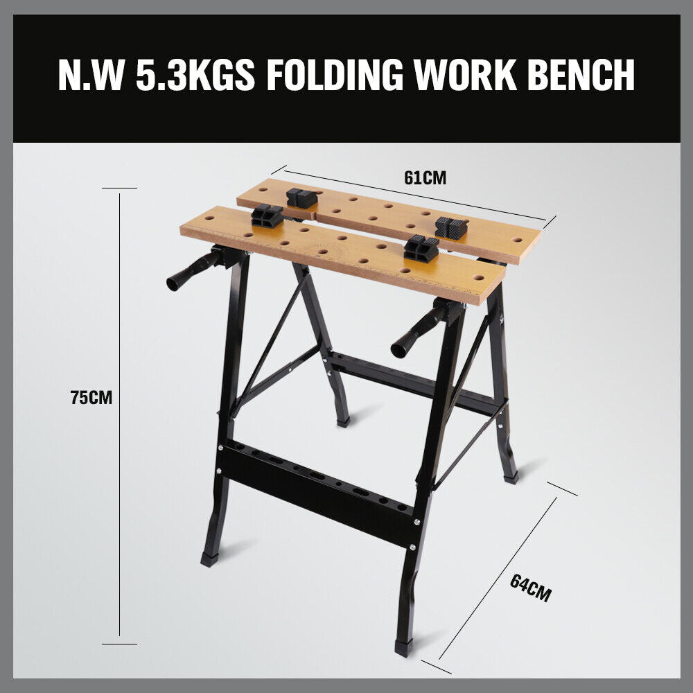 Foldable Work Bench Mobile Sawhorse Garage Trestle Wood Cutting Anti-slip Table