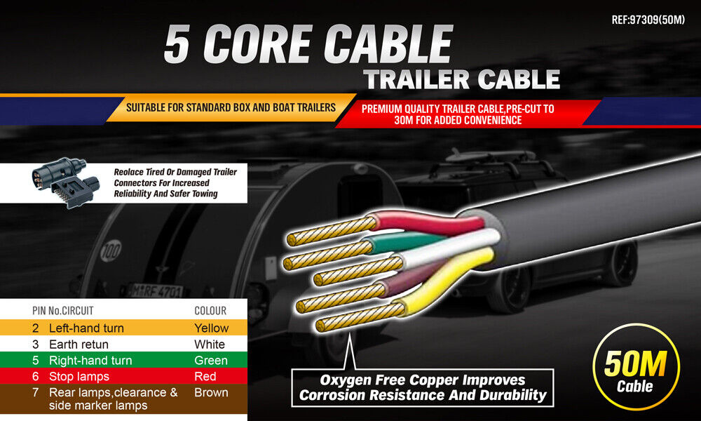 30M X 5 Core Wire Cable Trailer Cable Automotive Boat Caravan Truck Coil V90 PVC - 0
