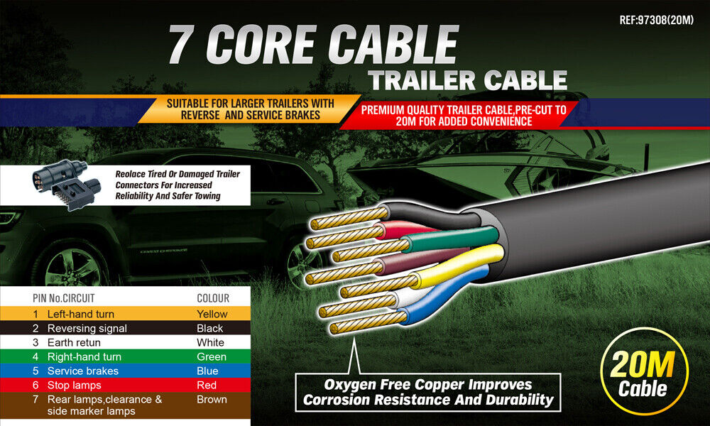 20M X 7 Core Wire Cable Trailer Cable Automotive Boat Caravan Truck Coil V90 PVC - 0