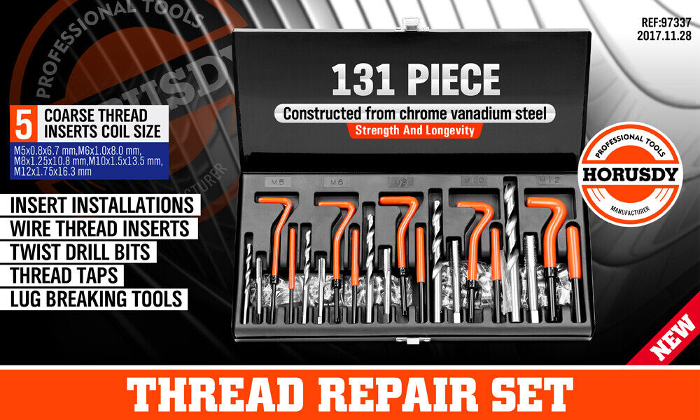 131Pc Metric Thread Repair Kit HSS Drill Helicoil Set Heli Coil Tap Insert with Case - 0