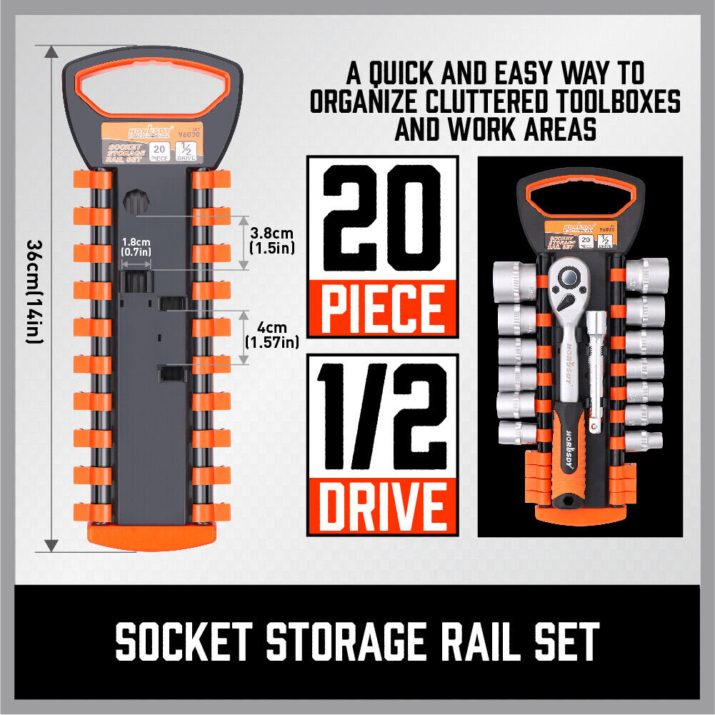 3Pc Socket Rails 66 Socket Holder Space Organiser Garage Rack 1/4" 3/8" 1/2"