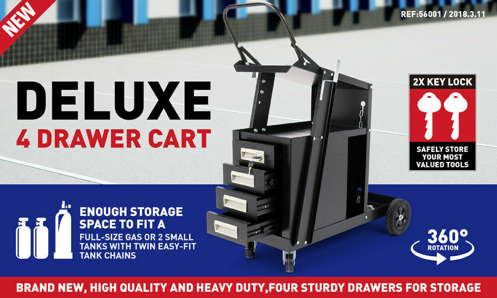 New 4-Drawer Welding Trolley Cart Welder Cabinet MIG TIG ARC Plasma Cutter Bench - 0
