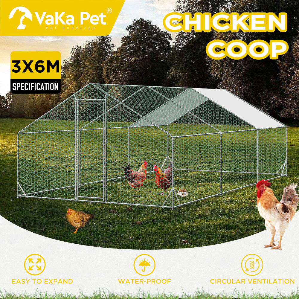 VaKa 3x6x1.95m Metal Walk-in Chicken Coop Rabbit Hutch Cage Hen House Chook Au - 0