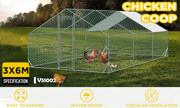 VaKa 3x6x1.95m Metal Walk-in Chicken Coop Rabbit Hutch Cage Hen House Chook Au