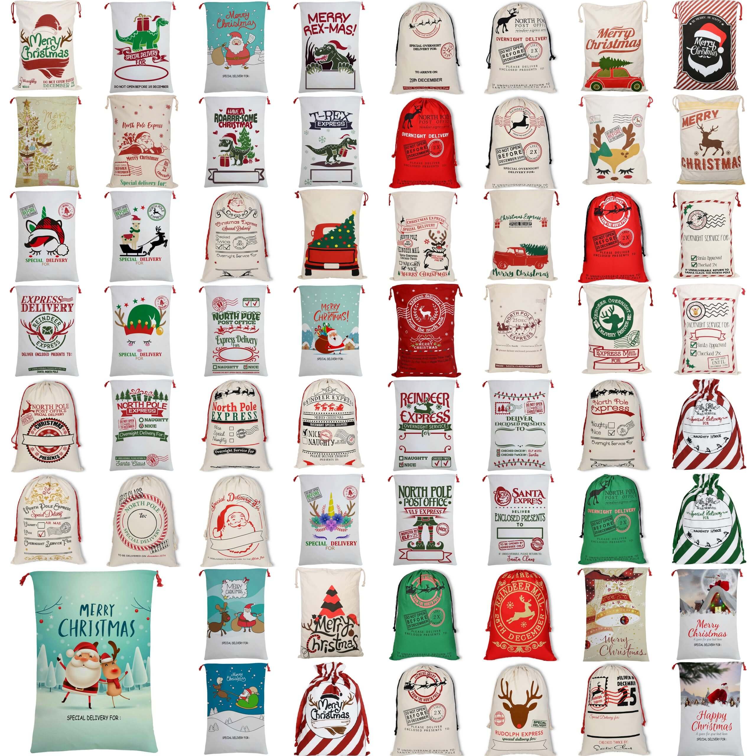 50x70cm Canvas Hessian Christmas Santa Sack Xmas Stocking Reindeer Kids Gift Bag, Cream - Santa Express - 0