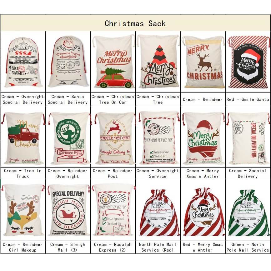 50x70cm Canvas Hessian Christmas Santa Sack Xmas Stocking Reindeer Kids Gift Bag, Cream - Santa Express