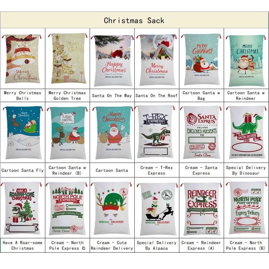 50x70cm Canvas Hessian Christmas Santa Sack Xmas Stocking Reindeer Kids Gift Bag, Cream - Happy New Year