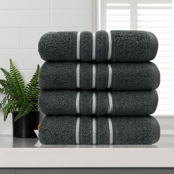 amor classic dobby stripe super soft premium cotton face washer 4 pcs 650gsm charcoal