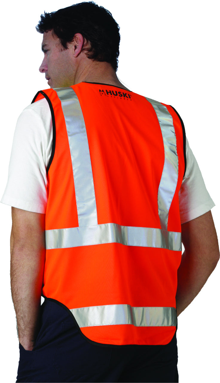 HUSKI Hi Vis Patrol Vest 3M Reflective Tape Safety Workwear High Visibility - Orange - L