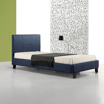 Single PU Leather Bed Frame Blue - 0