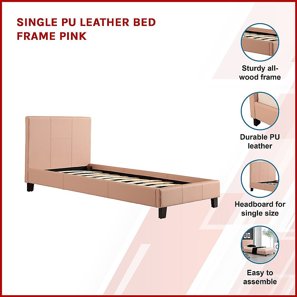 Single PU Leather Bed Frame Pink