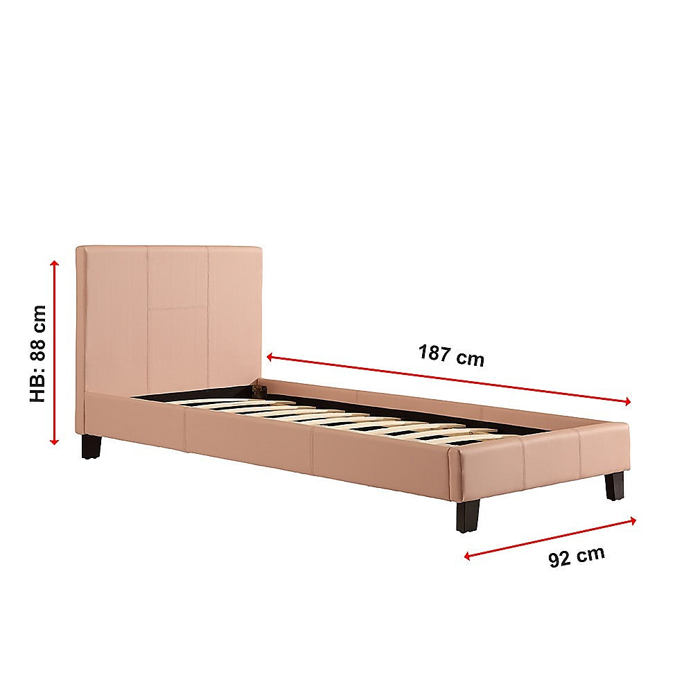 Single PU Leather Bed Frame Pink