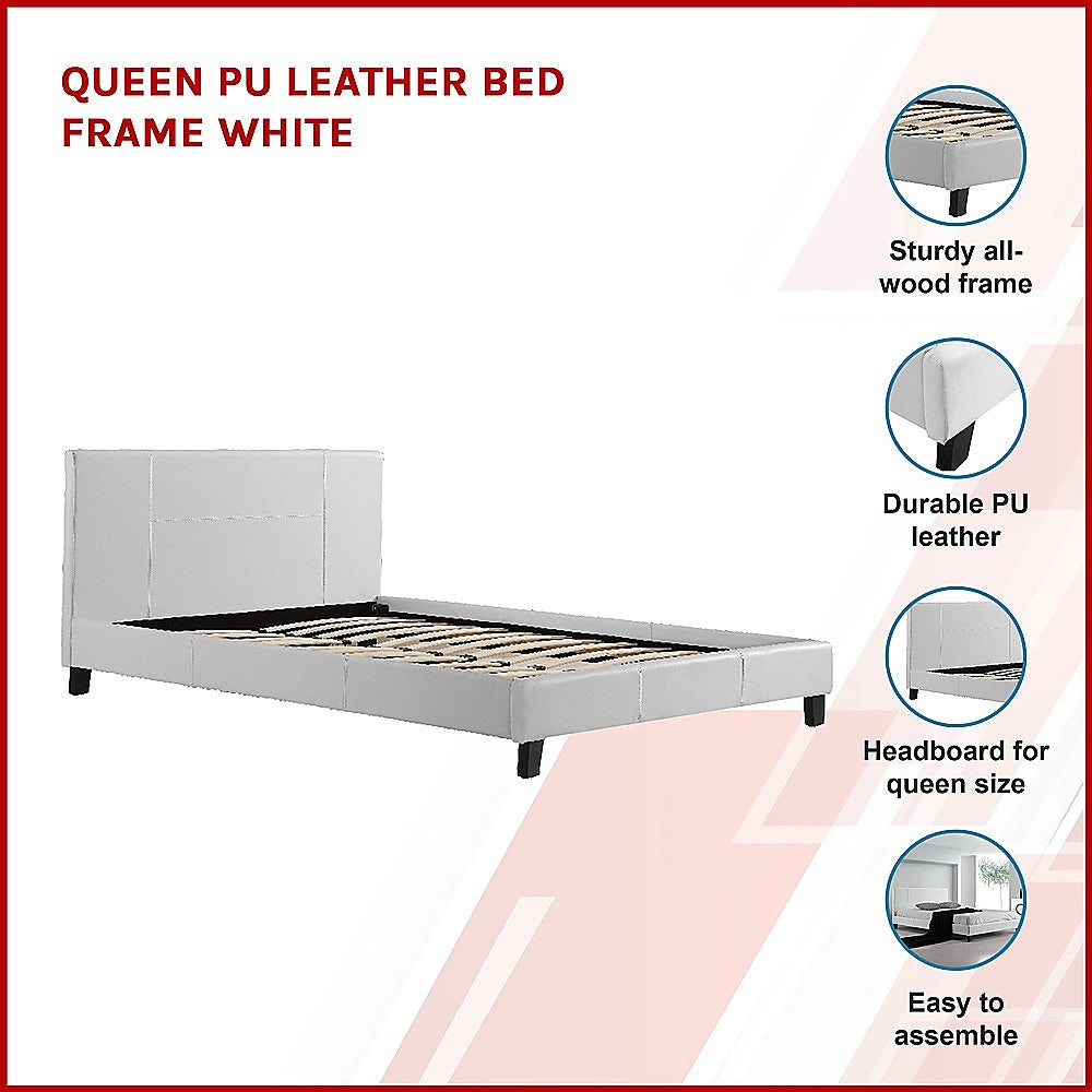 Queen PU Leather Bed Frame White