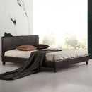 Queen PU Leather Bed Frame Brown-2