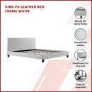 King PU Leather Bed Frame White-3