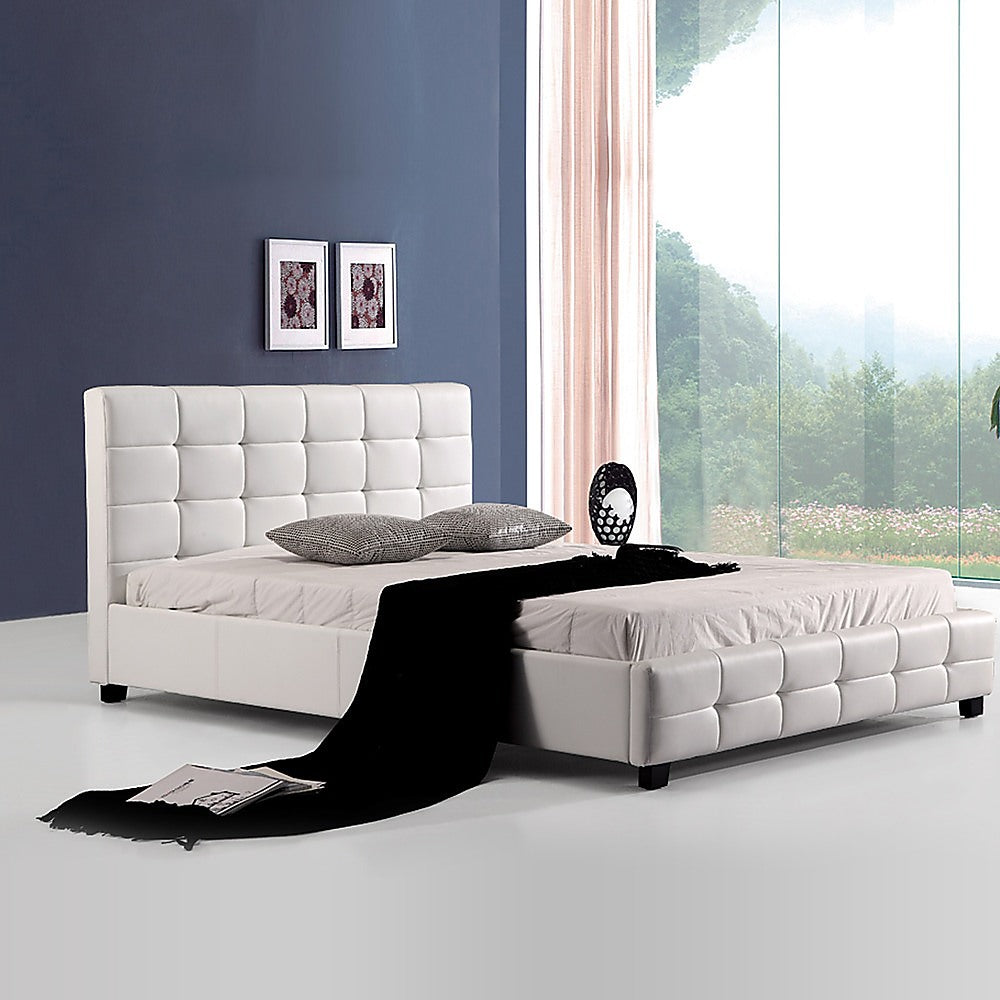 Double PU Leather Deluxe Bed Frame White