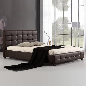 Double PU Leather Deluxe Bed Frame Brown - 0