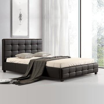 Double PU Leather Deluxe Bed Frame Black - 0