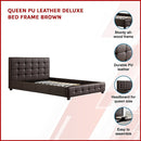 Queen PU Leather Deluxe Bed Frame Brown-3