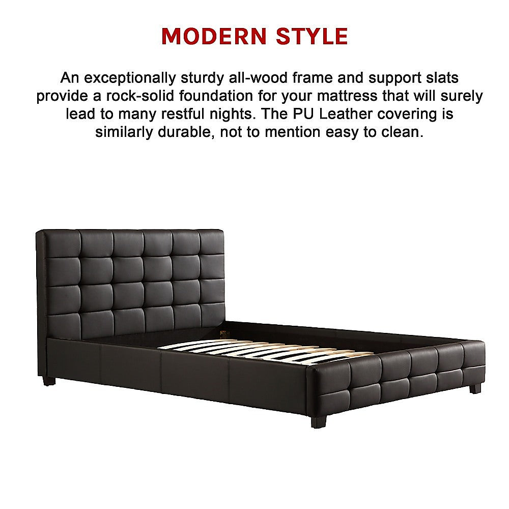 Queen PU Leather Deluxe Bed Frame Black