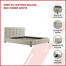 King PU Leather Deluxe Bed Frame White-3