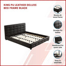 King PU Leather Deluxe Bed Frame Black-3