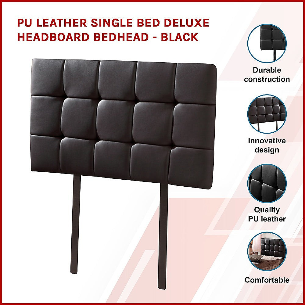 PU Leather Single Bed Deluxe Headboard Bedhead - Black