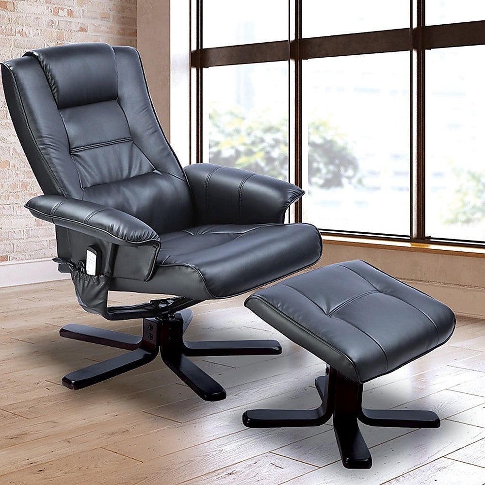 PU Leather Massage Chair Recliner Ottoman Lounge Remote - 0