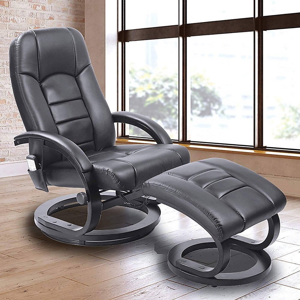 PU Leather Massage Chair Recliner Ottoman Lounge Remote - 0