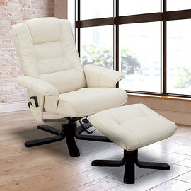 PU Leather Massage Chair Recliner Ottoman Lounge Remote - 0