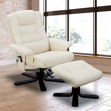 PU Leather Massage Chair Recliner Ottoman Lounge Remote - 0