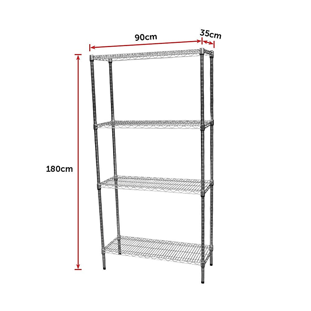 Modular Chrome Wire Storage Shelf 900 x 350 x 1800 Steel Shelving